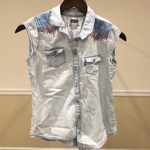 Girls Levi Denim Button Down Top